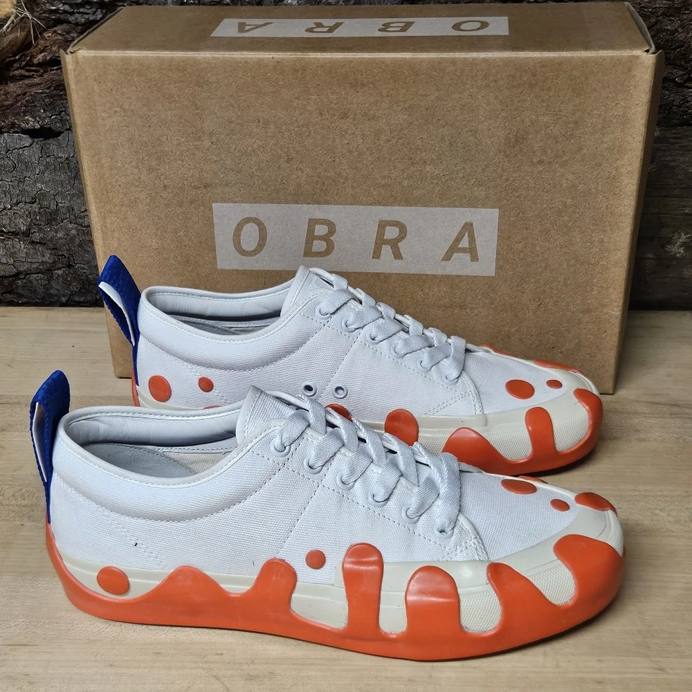 OBRA white blue n orange low lace up sneaker size 9mens - Picture 4 of 7